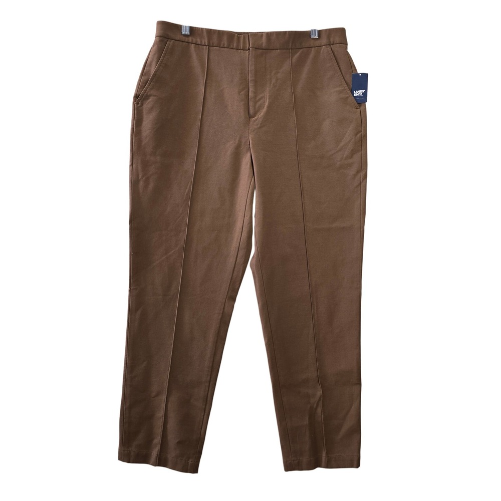 Lands End Womens 12 High Rise Straight Leg Pants Brown Seam Detail Preppy NEW!
